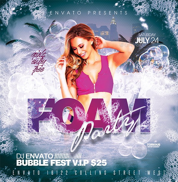 Foam party flyer psd deals free